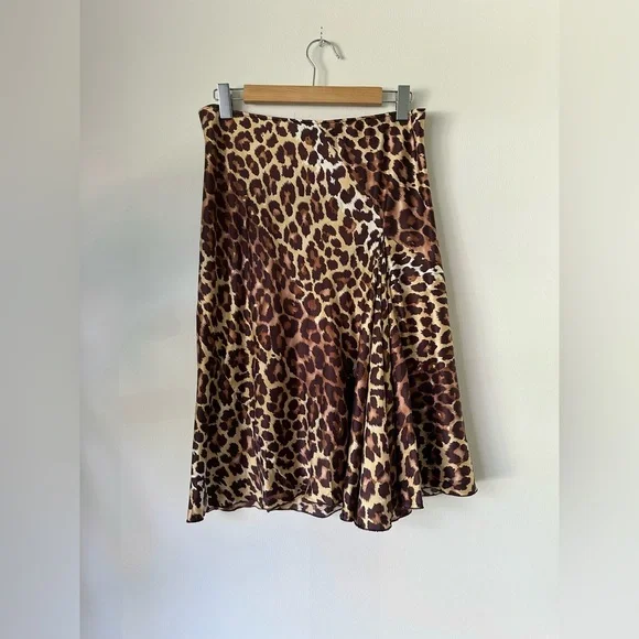 VTG 90s Y2K 100% Silk Moda International Midi animal print skirt street Grunge - Picture 3 of 9